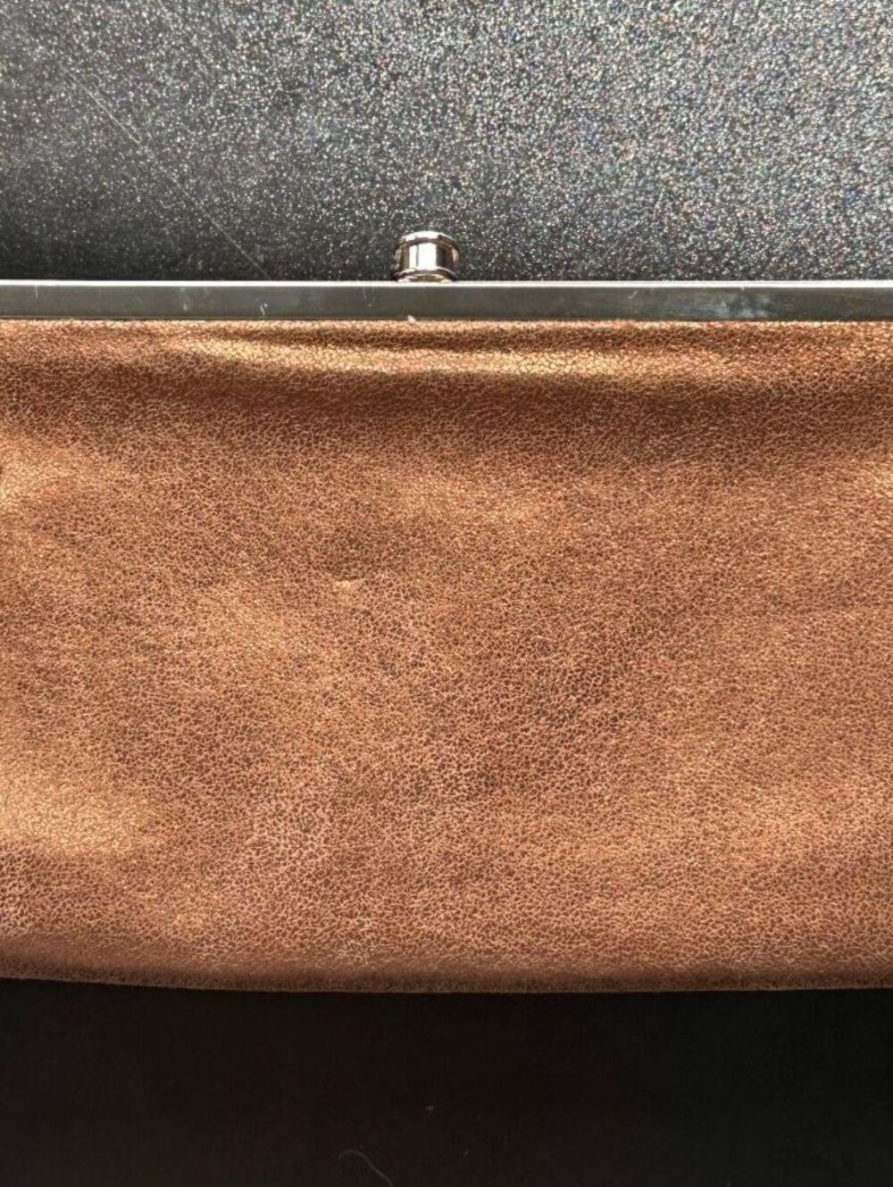HOBO Lauren Double Frame Clutch Wallet Metallic Bronze Leather